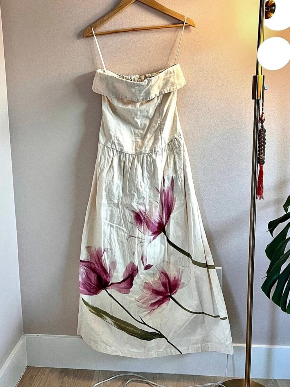 Abercrombie & Fitch Strapless Drop-Waist Linen-Blend Maxi Dress Floral Maxi